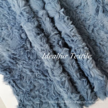 Blue Soft Rabbit Faux Fur Fabric with Rose Embossing for Home Textile